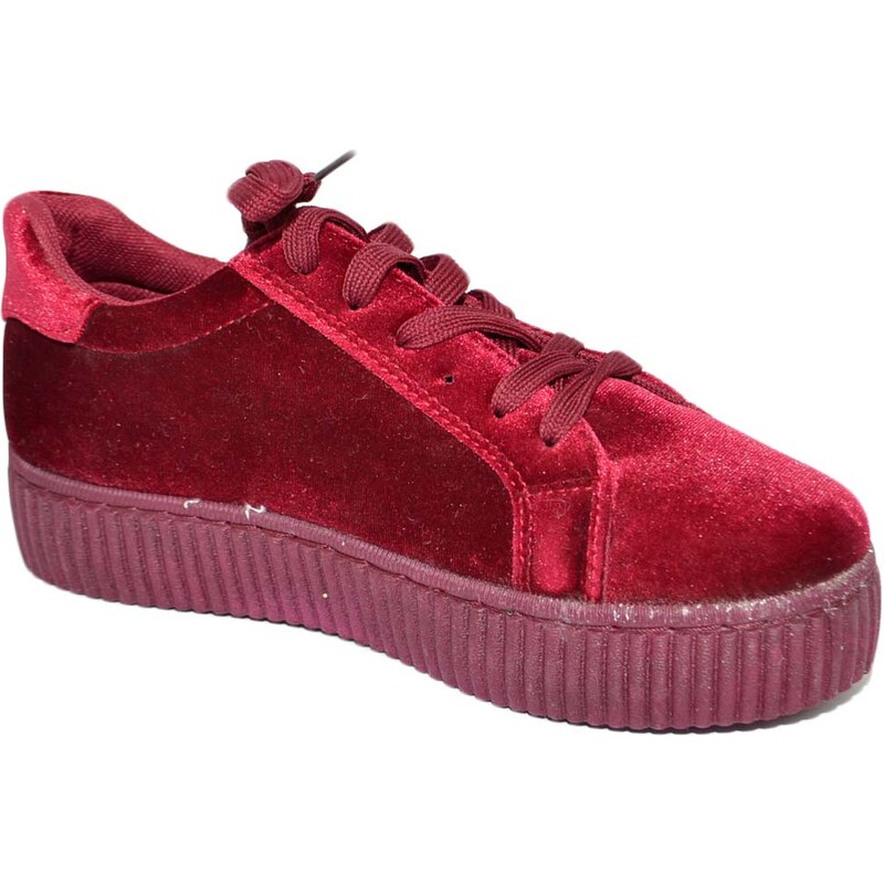 Malu Shoes Sneakers bassa donna bordeaux ciniglia con fondo alto platform creepers lacci in tinta moda confort antistrecth
