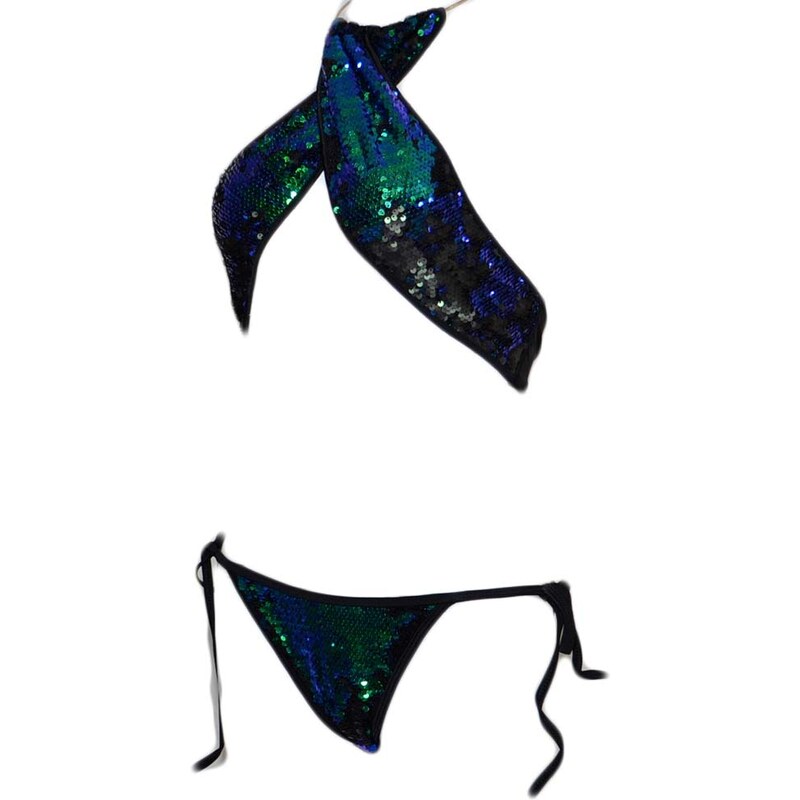Malu Shoes Costume bagno donna bikini swimwear fascia incrociata con joker nero verde sirena slip brasiliana coordinato regolabile