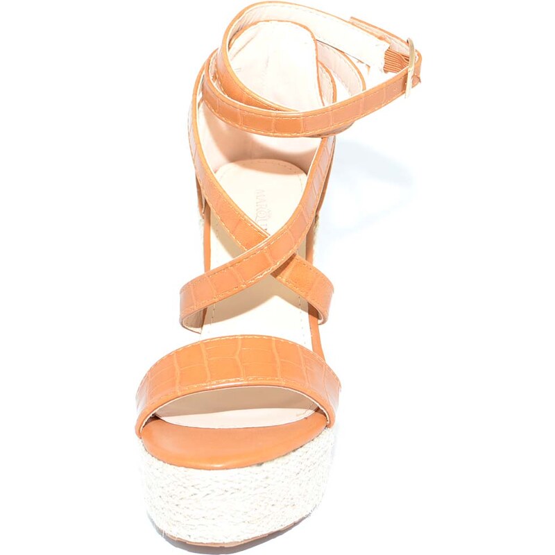 Malu Shoes Zeppe platform cuoio donna con tacco unito in sughero fascie incrociate sul dorso e chiusura con cinturino alla schiava
