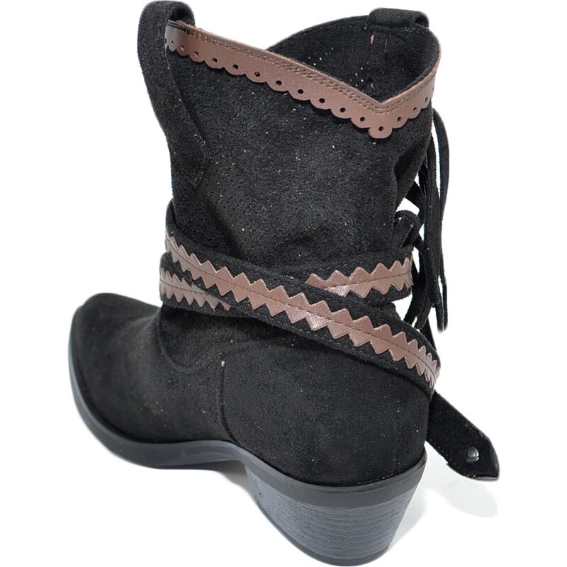 Malu Shoes Stivaletto texano camperos donna nero a punta con frange borchie e fibbia tacco western moda roxanne tendenza