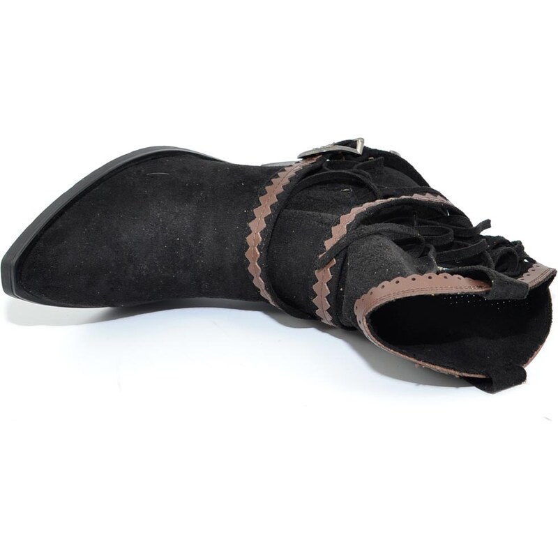 Malu Shoes Stivaletto texano camperos donna nero a punta con frange borchie e fibbia tacco western moda roxanne tendenza