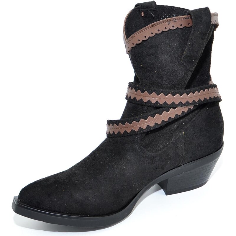 Malu Shoes Stivaletto texano camperos donna nero a punta con frange borchie e fibbia tacco western moda roxanne tendenza