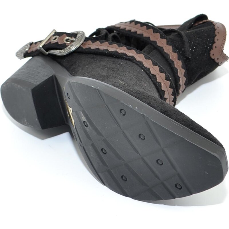 Malu Shoes Stivaletto texano camperos donna nero a punta con frange borchie e fibbia tacco western moda roxanne tendenza