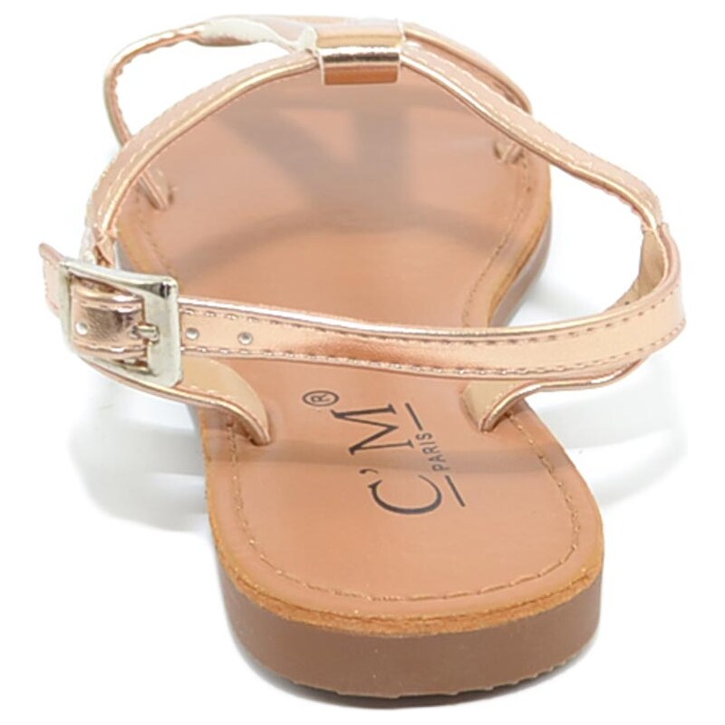 Malu Shoes Sandalo basso positano champagne donna fascetta con disegno ovale e cinturino regolabile alla caviglia moda greca basic