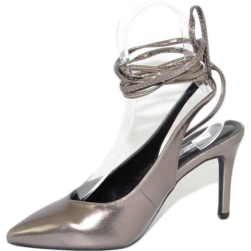 Malu Shoes Scarpa tacco donna bronzo antracite sandalo punta tallone scoperto allacciatura schiava caviglia lacci scollo decollete