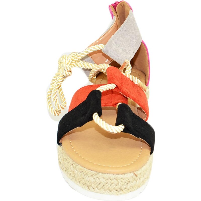 Malu Shoes Sandalo basso donna espadrillas comode con para alta e fasce colorate multicolor cordino incrociato alla schiava estate