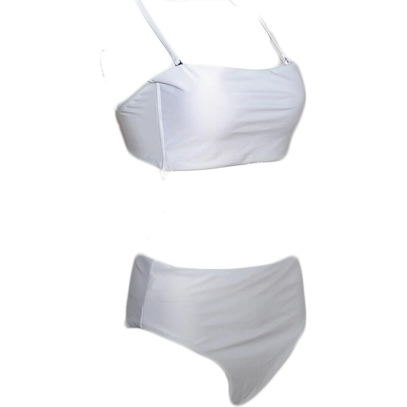 Malu Shoes Costume da bagno donna bikini swimwear con culotte brasiliana a vita alta e top bralette regolabile bianco satin moda