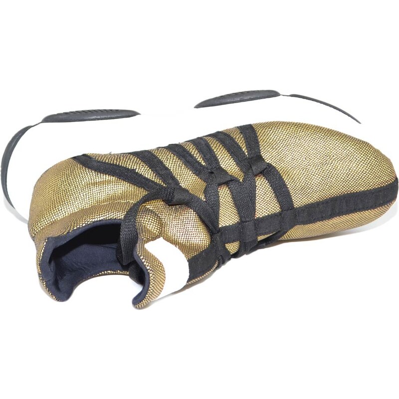 Malu Shoes Scarpe donna sneakers bassa in tessuto calzino lycra oro made in italy lacci neri fondo alto bicolore moda giovanile