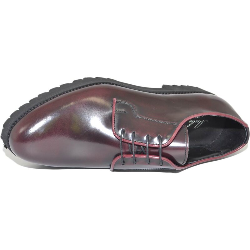 Malu Shoes Scarpa stringata uomo liscia bordeaux in vera pelle abrasivata con fondo gomma roccia businessman handmade in italy