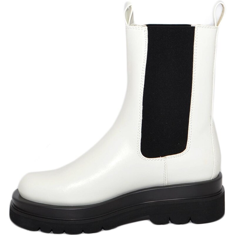 Malu Shoes Stivale donna aderente bianco chelsea boot meta' polpaccio elastico fondo alto platform nero carro armato con zip moda