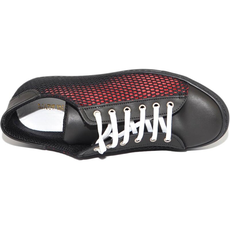 Malu Shoes Sneakers uomo sportiva casual in vera pelle impermeabile tessuto a rete bicolore nero rosso moda lacci made in Italy