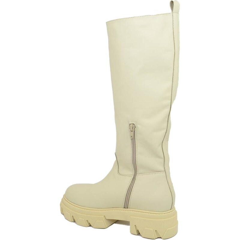 Stivali donna ls luisantiago xena platform boots in vera pelle di nappa crema fondo alto zip handmade in italy