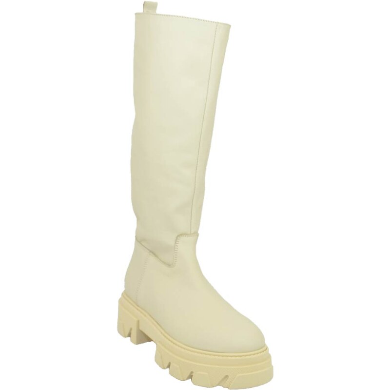 Stivali donna ls luisantiago xena platform boots in vera pelle di nappa crema fondo alto zip handmade in italy