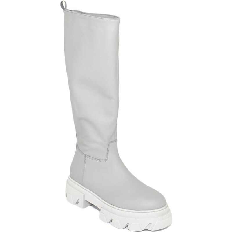 Stivali donna ls luisantiago xena platform boots in vera pelle di nappa grigio ghiaccio fondo alto zip handmade in italy