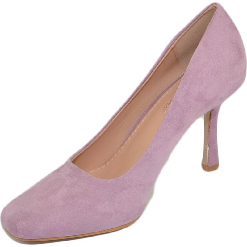 Malu Shoes Decollete' donna a punta quadrata glicine viola pastello tacco martini 9 cm scamosciato comode moda tendenza