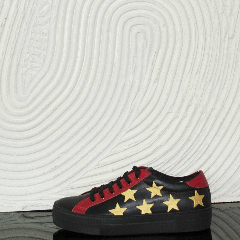Malu Shoes Scarpe donna stelle nera rossa vera pelle made in italy fondo alto comfort