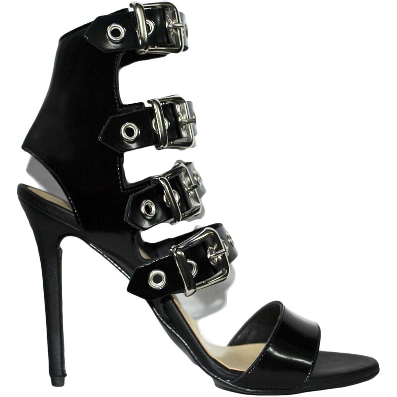 Malu Shoes sandali tacco nero art.st90433 made in italy accessori fibbia argento moda comfort fondo antiscivolo