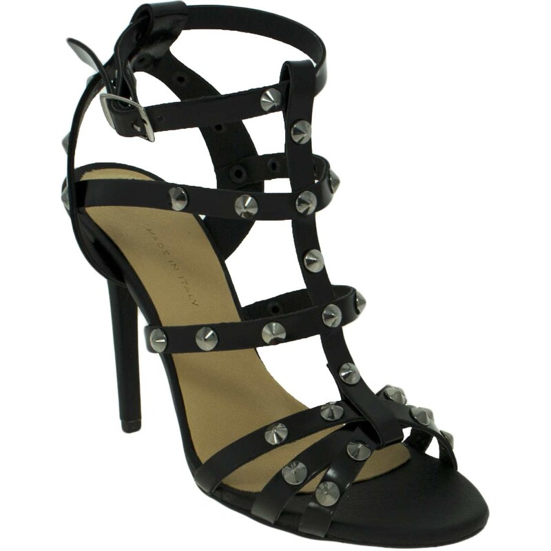 Malu Shoes sandali tacco nero art.st77890 con borchie tacco a spillo vera pelle moda glamour made in italy