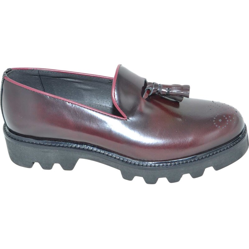 Malu Shoes Calzature uomo scarpe art.323 mocassino abrasivato lucido bordeaux con bon-bon fondo imperial antiscivolo made in italy
