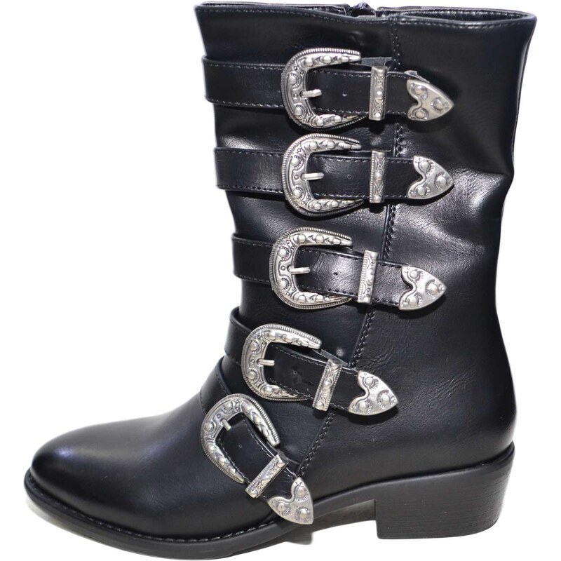 Malu Shoes Stivaletti donna art.533 nero con con fibbie e zip nero antiscivolo