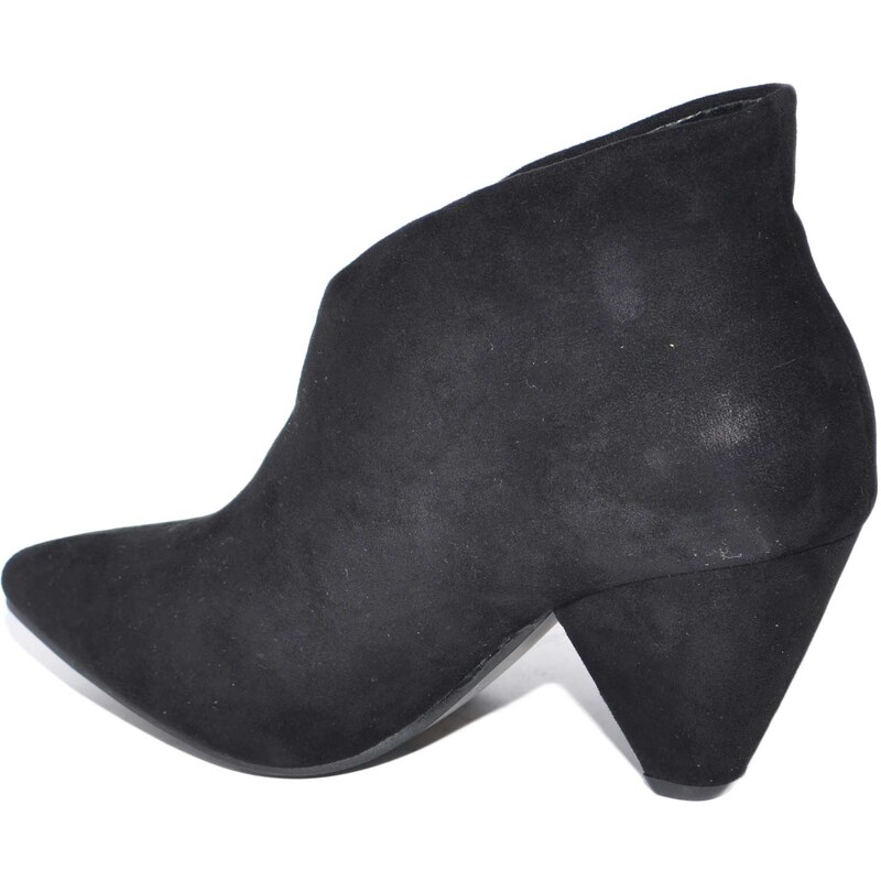 MALU SHOES Tronchetto scarpa donna in camoscio nero con scollo su collo piede e tacco cono glamour