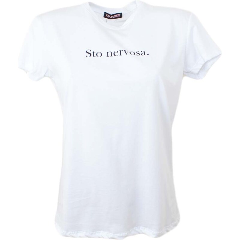 Malu Shoes T-shirt donna basic bianca modello slim bianca con scritta STO NERVOSA cotone made in Italy