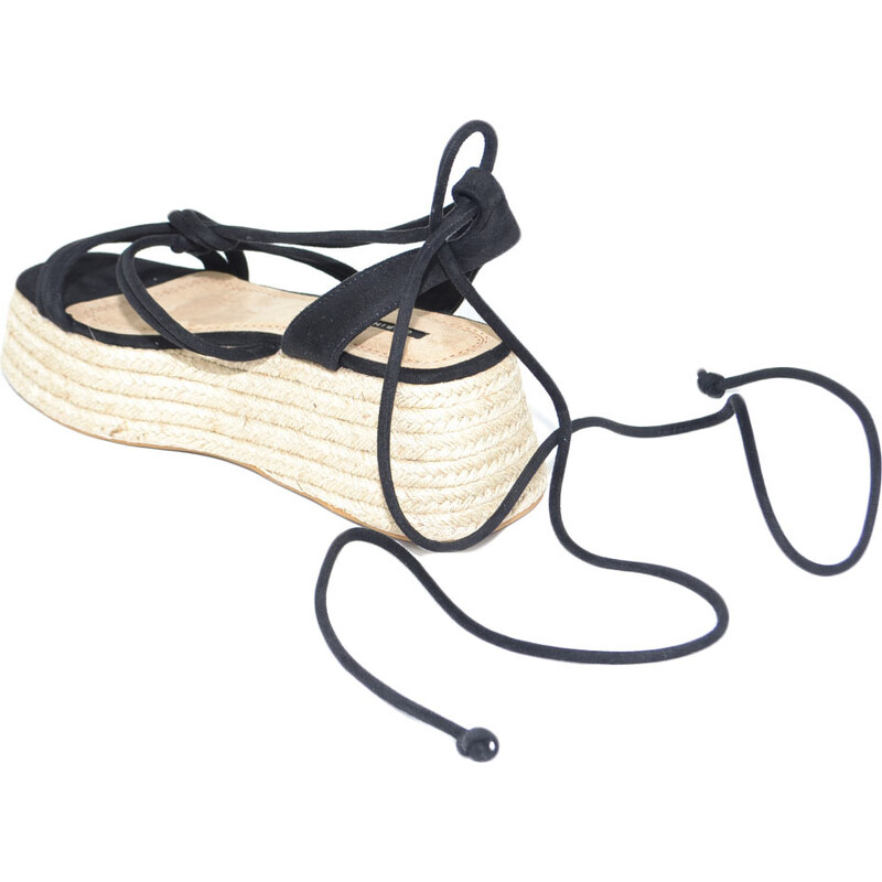 Malu Shoes Zeppa donna nera con morbidi lacci intrecciata alla schiava con fondo paglia asimmetrico platform comb moda estate donna
