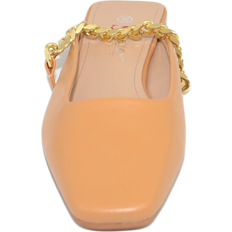 Malu Shoes Scarpe donna mules ballerine mocassino cuoio raso terra tallone scoperto con catena oro sul dorso moda luxury