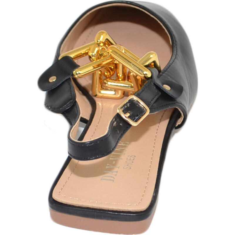 Malu Shoes Scarpe donna mules ballerine mocassino raso terra tallone scoperto nere con catena oro e cinturino retro moda luxury