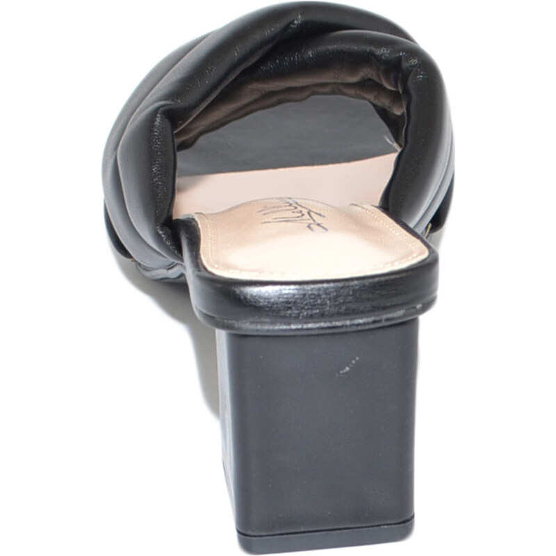 Malu Shoes Sandali donna mules nero con tacco quadrato 5 cm comoda con fascette in pelle morbida incrociata punta quadrata luxury