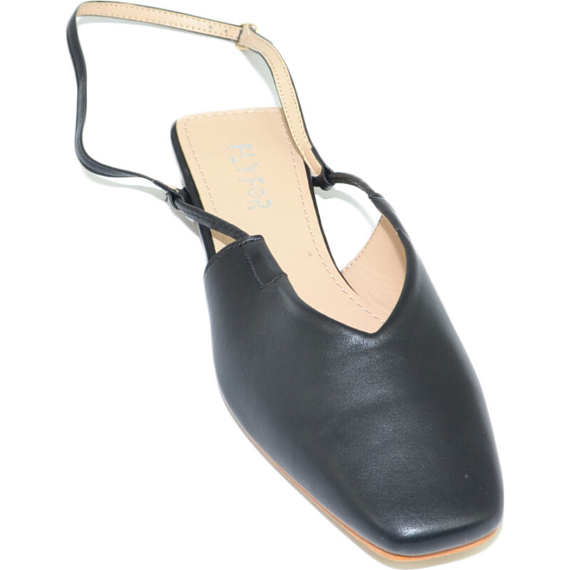 Malu Shoes Scarpe donna mules ballerine nere mocassino raso terra tallone scoperto con cinturino alla schiava caviglia