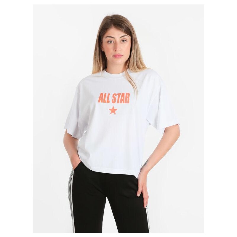 Converse All Star T-shirt Donna In Cotone Bianco Taglia S