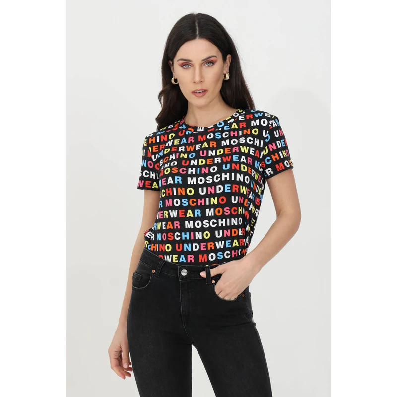 Tシャツ・カットソー MOSCHINO JEANS Woman T-Shirt Black 07078237 1555 MOSCHINO T-shirt donna nera moschino a manica corta con