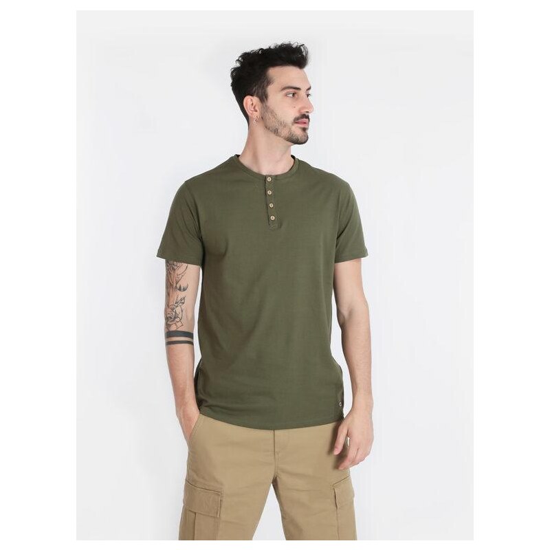 Baci & Abbracci T-shirt Uomo Con Bottoni Manica Corta Verde Taglia L
