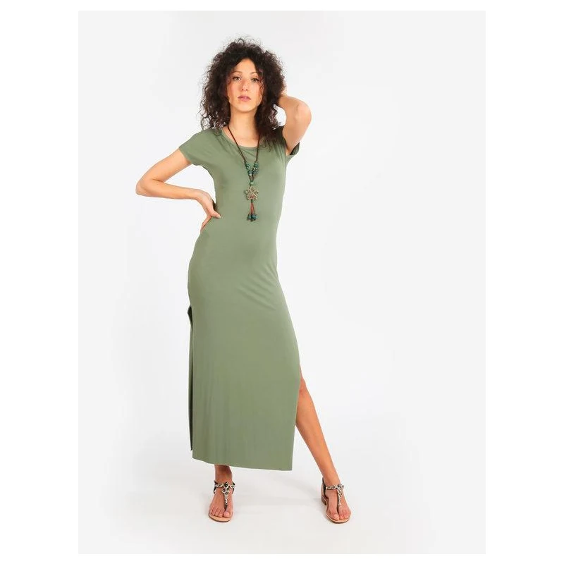 Vestito tinta unita a maniche corte + fascia - 2 pezzi - VERDE