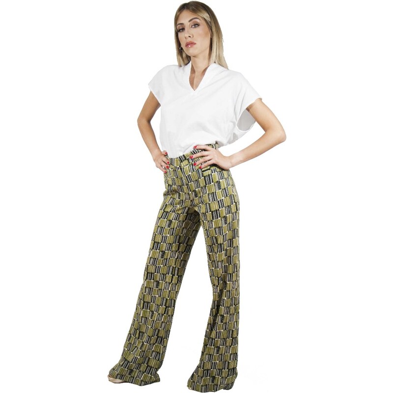 Pantalone palazzo fantasia con pinces Ottod'Ame