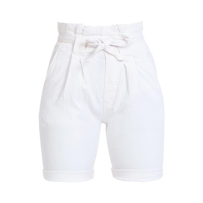 Solada Bermuda Donna In Cotone Vita Alta Shorts Bianco Taglia S