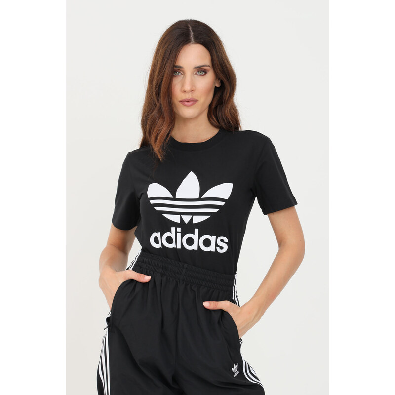 ADIDAS T-shirt donna nero adidas a manica corta con maxi logo frontale