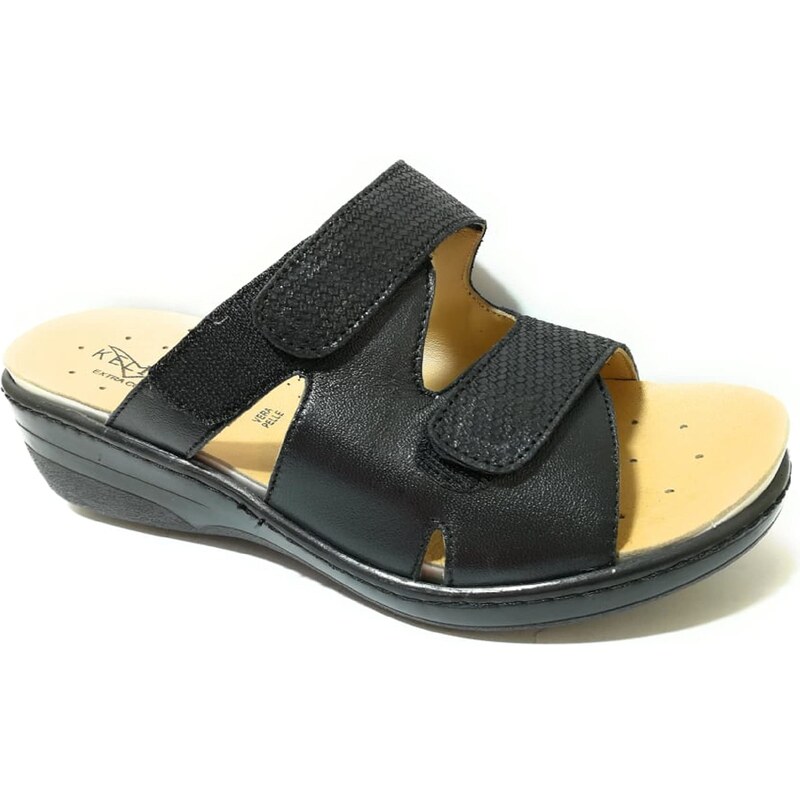 Ciabatta Donna 4374 Con Punta Aperta E Cinturino Regolabile: Pelle Leggera, Comoda Per Ogni Occasione