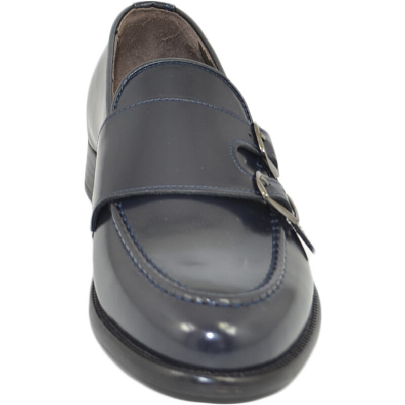 Malu Shoes Scarpe uomo mocassino con fibbia doppia blu in vera