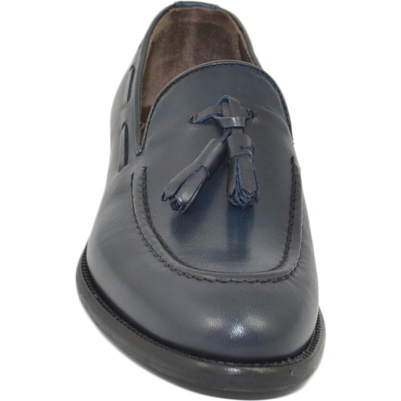 Malu Shoes Scarpe uomo classico mocassino inglese blu dandy nappa vera pelle fondo cuoio made in italy