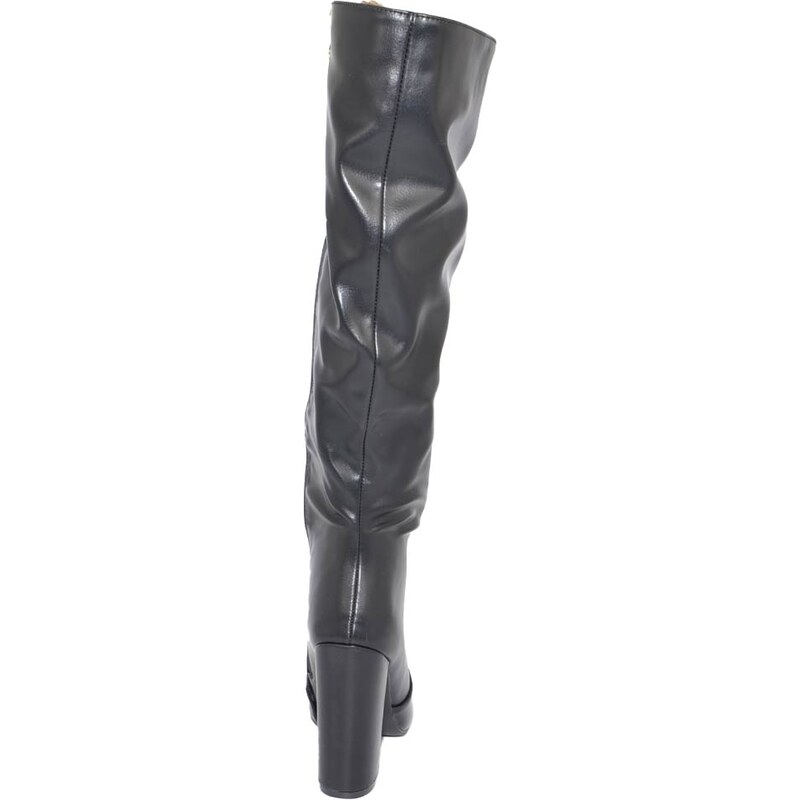 Malu Shoes Stivale donna alto rigido in pelle nero con tacco largo stampa liscio linea basic a punta moda altezza ginocchio