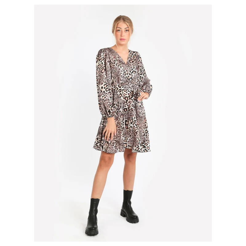 Timiami Collection Abito Donna Animalier Vestiti Beige Taglia