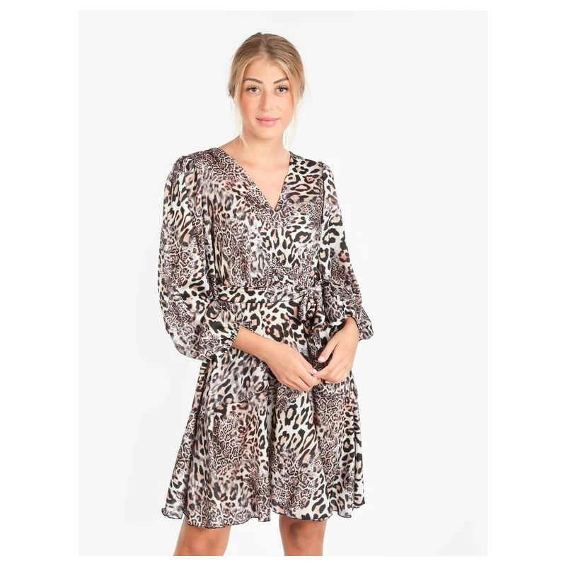 Timiami Collection Abito Donna Animalier Vestiti Beige Taglia