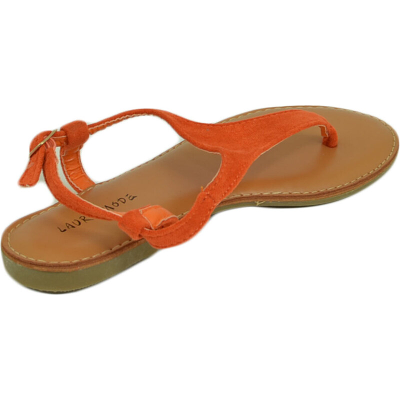Malu Shoes Sandalo basso arancione infradito in morbida alcantara cinturino alla caviglia fondo imbottito in memory comoda estate