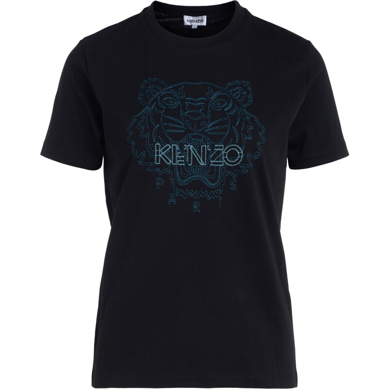 T shirt da donna Kenzo Tiger nera con tigre blu Stileo