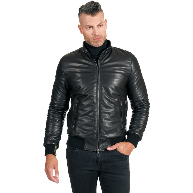 DOPPIA PELLE - Bomber in Pelle da Uomo Nero