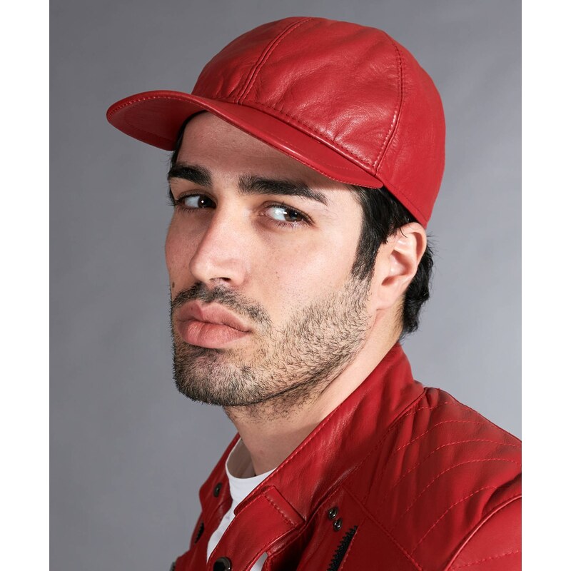 Cappello baseball in pelle rosso unisex berretto strappo regolabile D'Arienzo