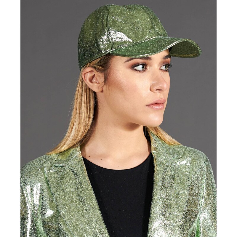Cappello baseball in pelle laminata verde chiaro unisex strappo regolabile D'Arienzo