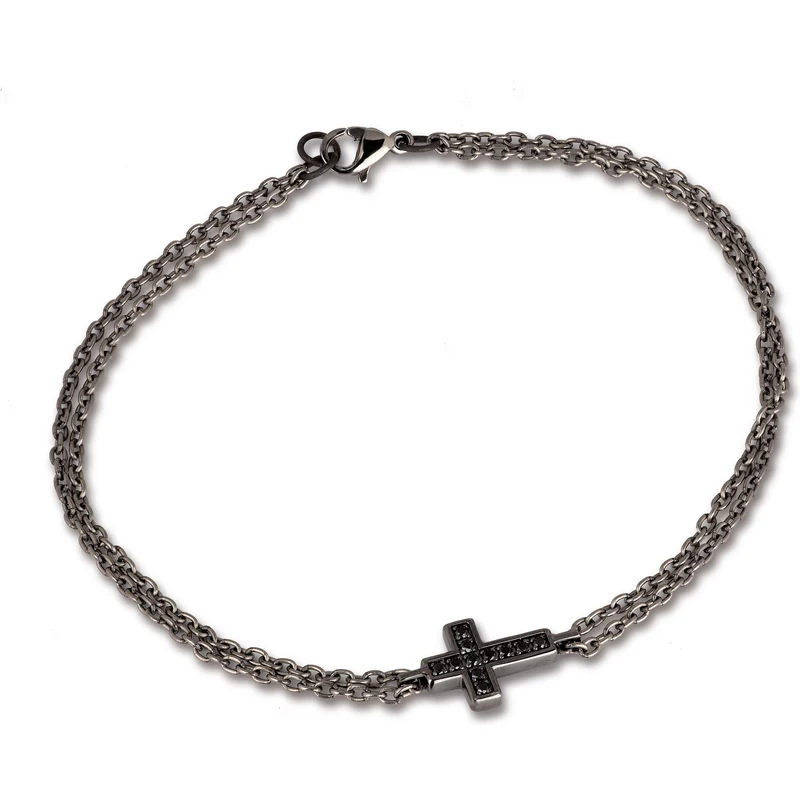 Cavigliera Oro Massiccio 10kt – Croce Con 3 Diamanti, Taglio 9+1, ANK267 - 4